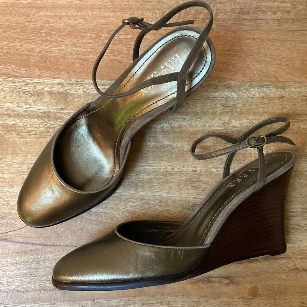 Lauren Ralph Lauren  Wedgem Leather Shoes Vintage Iredescent